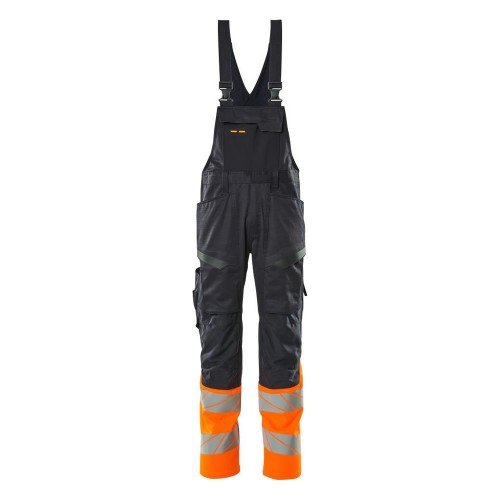 Mascot Accelerate Safe 19669 Bib & Brace Kneepad Pockets Dark Navy Hi Vis Orange