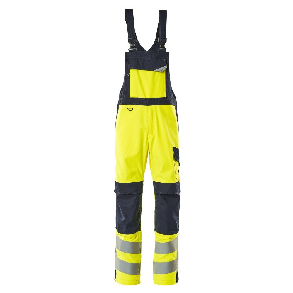 Mascot Multisafe Davos Bib & Brace With Kneepad Pockets - Hi-vis Yellow / Dark Navy