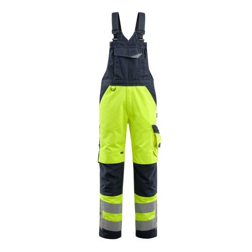 Mascot Safe Supreme Newcastle Bib & Brace With Kneepad Pockets - Hi-vis Yellow/dark Navy