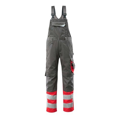Mascot Safe Supreme Sunderland Bib & Brace With Kneepad Pockets - Dark Anthracite/hi-vis Red Mascot Safe Supreme Sunderland Bib & Brace With Kneepad Pockets - Dark Anthracite/hi-vis Red