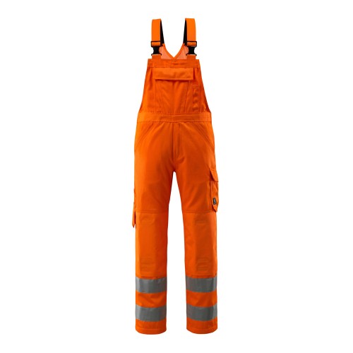 Mascot Safe Light Devonport Bib & Brace With Kneepad Pockets - Hi-vis Orange