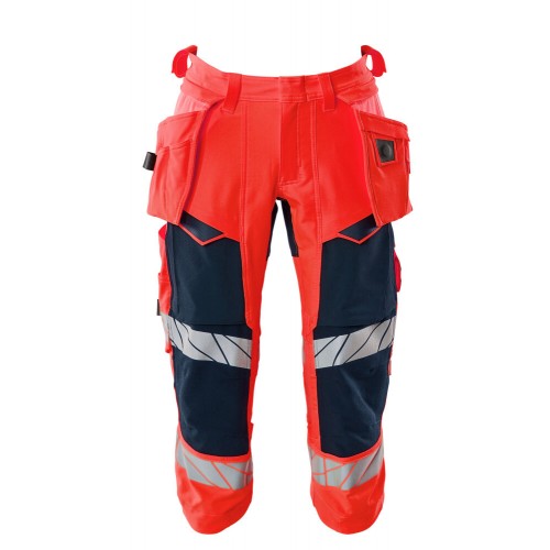 Mascot Accelerate Safe 19049 3/4 Length Pants With Holster Pockets Hi Vis Red Dark Navy