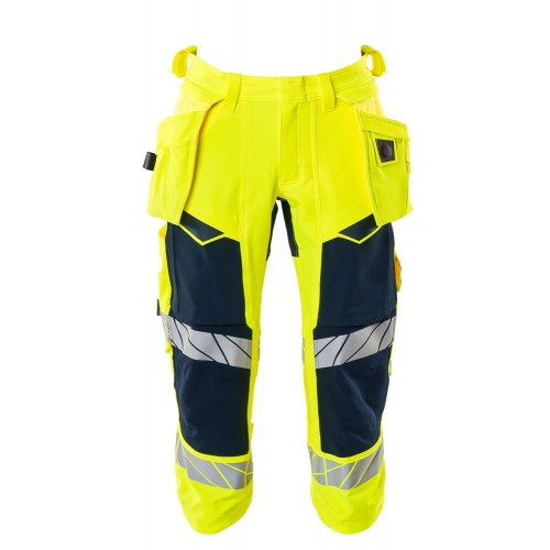 Mascot Accelerate Safe 19049 3/4 Length Pants With Holster Pockets Hi Vis Yellow Dark Navy