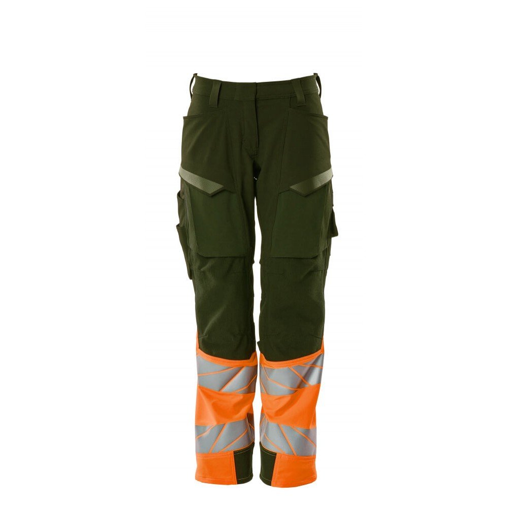 Mascot Accelerate Safe 19178 Trousers with kneepad pockets Ladies Fit Hi Vis Moss Green Orange