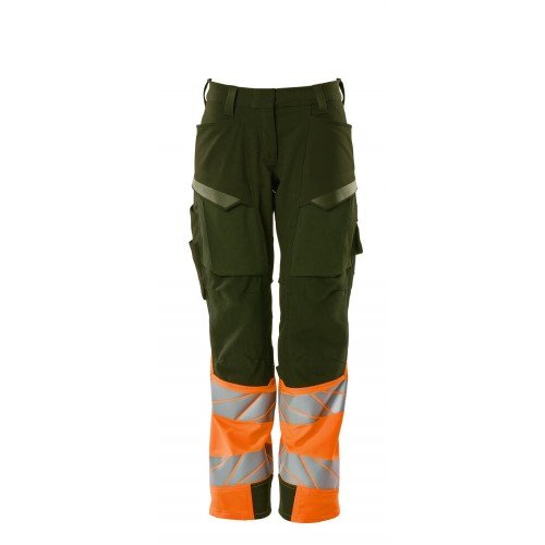 Mascot Accelerate Safe 19178 Trousers with kneepad pockets Ladies Fit Hi Vis Moss Green Orange