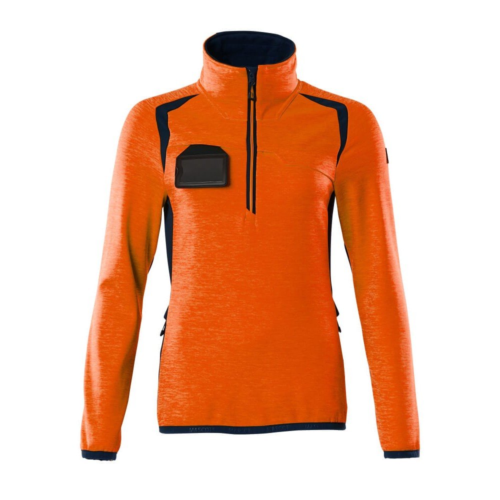 Mascot Accelerate Safe 19353 Ladies Fit Fleece Jumper With Zipper Hi Vis Orange Dark Navy