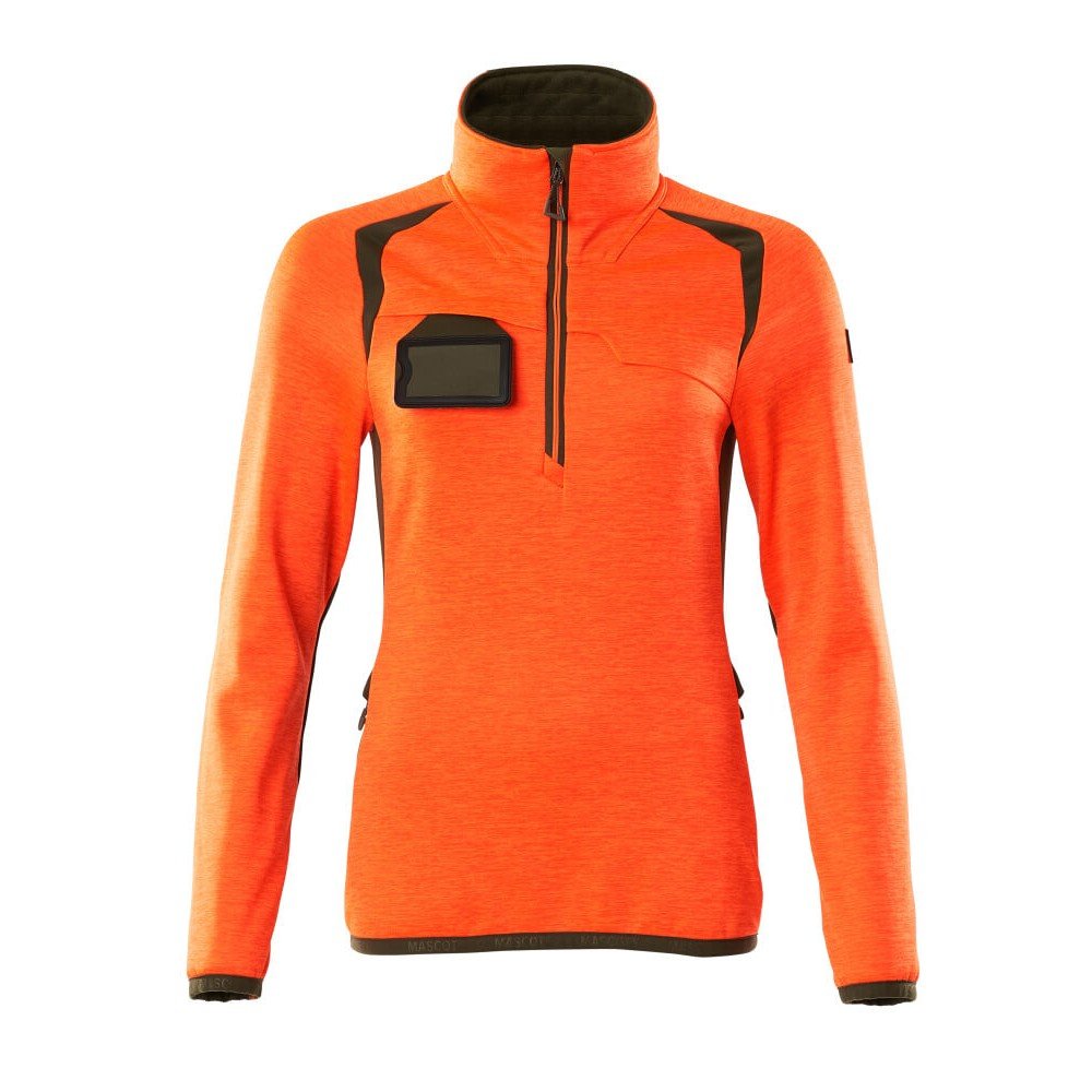 Mascot Accelerate Safe 19353 Ladies Fit Fleece Jumper With Zipper Hi Vis Orange Moss Green