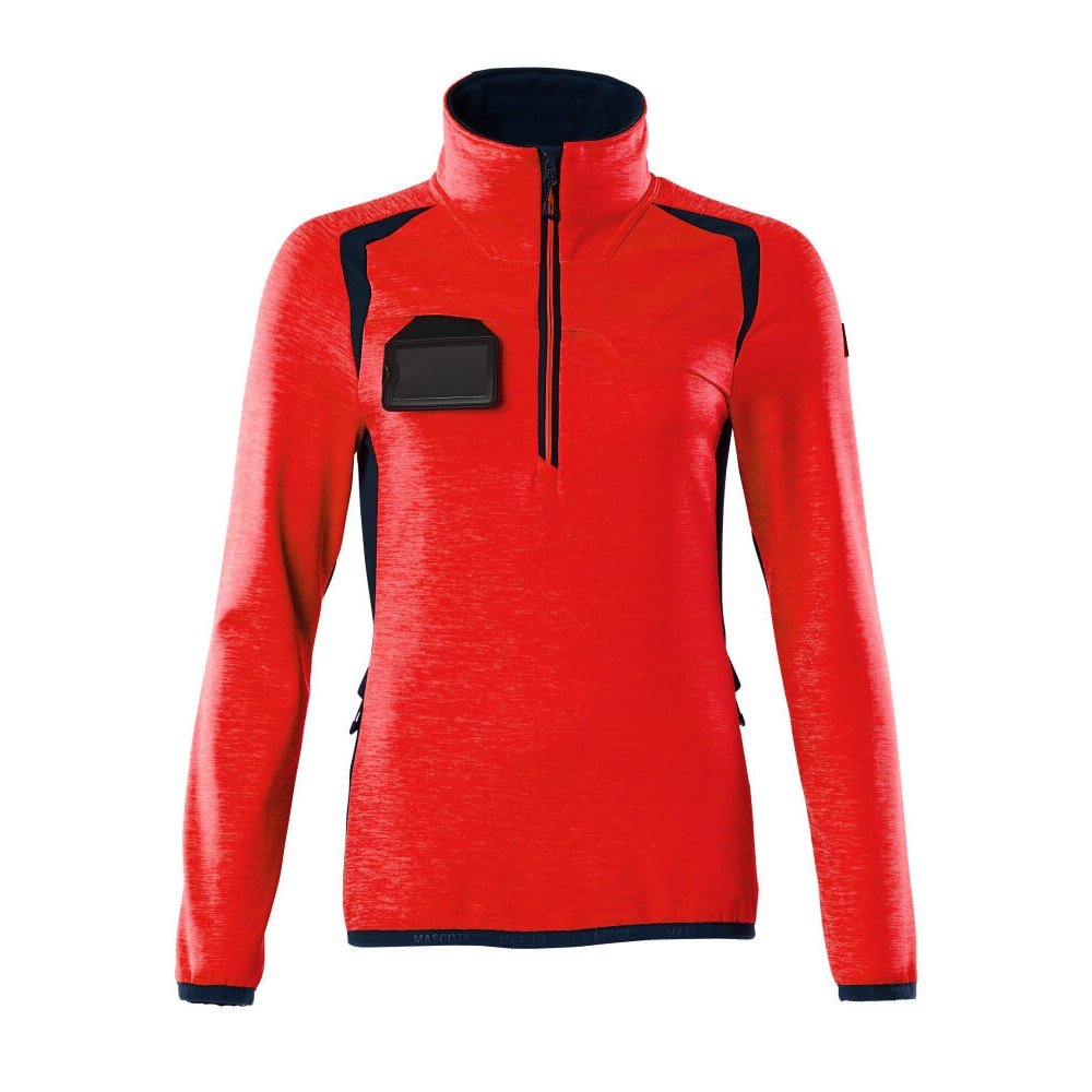 Mascot Accelerate Safe 19353 Ladies Fit Fleece Jumper With Zipper Hi Vis Red Dark Navy