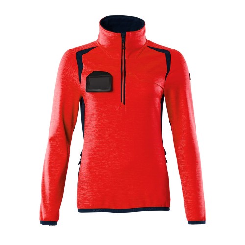 Mascot Accelerate Safe 19353 Ladies Fit Fleece Jumper With Zipper Hi Vis Red Dark Navy