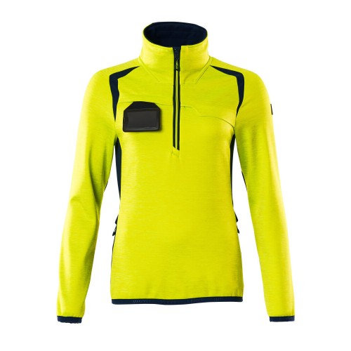 Mascot Accelerate Safe 19353 Ladies Fit Fleece Jumper With Zipper Hi Vis Yellow Dark Navy