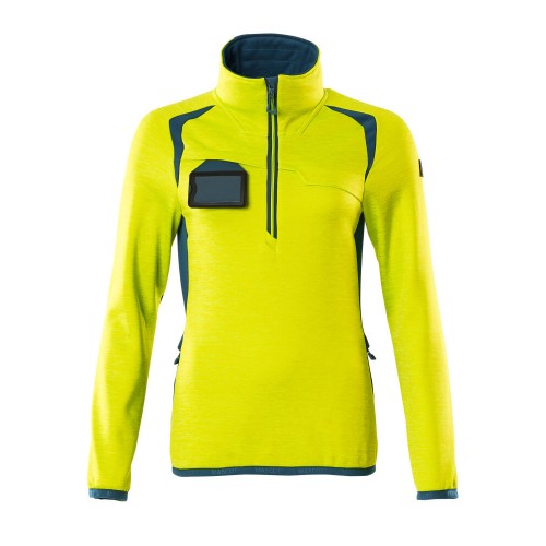 Mascot Accelerate Safe 19353 Ladies Fit Fleece Jumper With Zipper Hi Vis Yellow Dark Petroleum