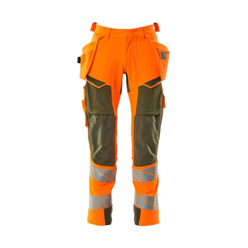 Mascot Accelerate Safe 19031 Trousers With Holster Pockets Hi Vis Orange Moss Green Mascot Accelerate Safe 19031 Trousers With Holster Pockets Hi Vis Orange Moss Green