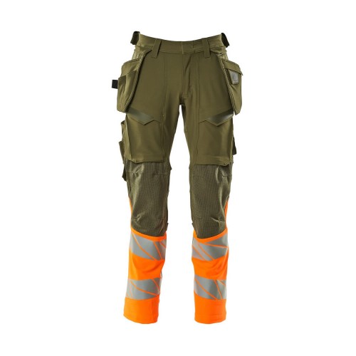 Mascot Accelerate Safe 19131 Trousers With Holster Pockets Hi Vis Moss Green Orange  Mascot Accelerate Safe 19131 Trousers With Holster Pockets Hi Vis Moss Green Orange